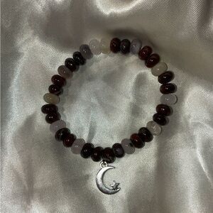 Hand Crafted Silver Moon Charm Bracelet with Red and White Beads